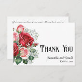 Elegante rode en roze rozen bruiloft dank u kaart (Voorkant / Achterkant)