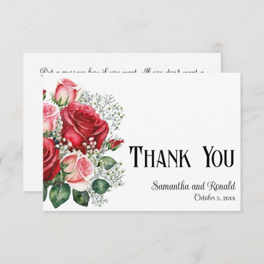 Elegante rode en roze rozen bruiloft dank u kaart (Voorkant / Achterkant)