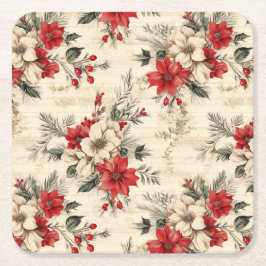 Elegante rode en witte kerstpuntjes vierkante kartonnen onderzetter