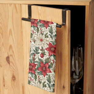 Elegante rode en witte poinsettia theedoek
