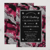 Elegante Rode en Zilveren Glitter Agaat 60ste Verj Kaart (Voorkant / Achterkant)