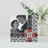 Elegante rode en zwarte Damask huwelijksuitnodigin Kaart (Staand voorkant)