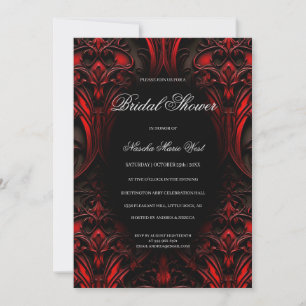 Elegante Rode en Zwarte Gotische Damast Bruiloftsf Kaart
