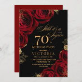 Elegante rode en zwarte Rozen 70e verjaardag Kaart (Voorkant / Achterkant)
