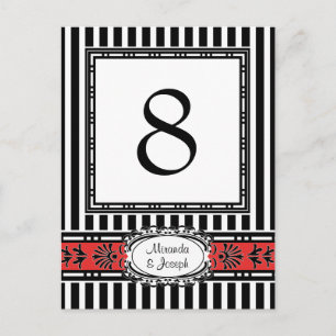 Elegante rode en zwarte trouwtafel nummers briefkaart