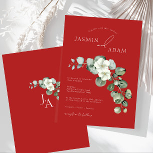 Elegante rode eucalyptus groen blad bruiloft kaart
