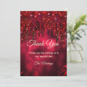 Elegante rode faux glitter druppels dank u kaart (Staand voorkant)