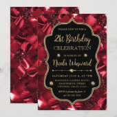 Elegante Rode Glitter  Lijst Verjaardag Kaart (Voorkant / Achterkant)