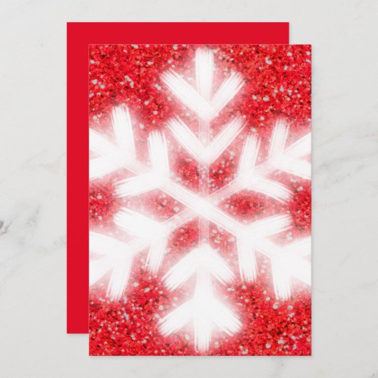 Elegante rode glitters witte sneeuwvlok feestdagenkaart (Voorkant / Achterkant)
