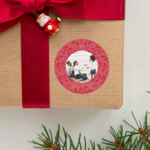 Elegante Rode Glorie aan God Botanische Kerstmis F Ronde Sticker