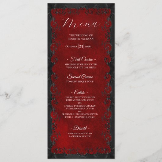 Elegante rode gotische huwelijksmenu menu (Voorkant)