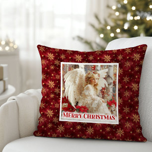 Elegante Rode Gouden Engel Kerst Kussen Cadeau