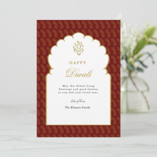 Elegante rode & gouden Ganesh Diwali Kaart (Staand voorkant)