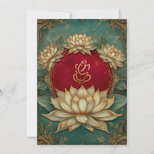 Elegante rode gouden Ganesha / Indiase Lotus bruil Kaart