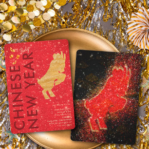 Elegante Rode Gouden Glitter Geit Maand Nieuwjaar  Kaart