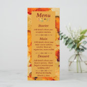 Elegante rode gouden herfstbladeren herfstbruiloft menu (Staand voorkant)