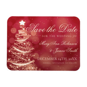 Elegante rode & gouden Kerstmis Bruiloft Save The Magneet