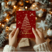 Elegante rode gouden lintboom kerstfoto folie feestdagenkaart