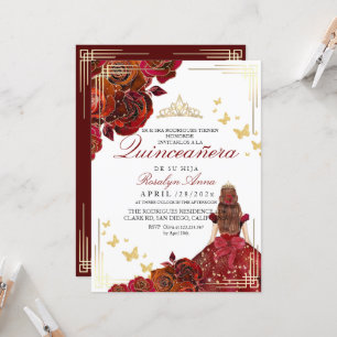 Elegante rode gouden roos prinses Quinceañera Kaart