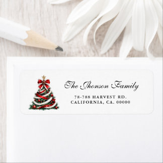Elegante rode gouden scriptie Kerstboom Winter adr Etiket