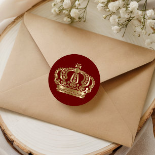 Elegante Rode Gouden Sierlijke Kroon Envelope Zege Ronde Sticker