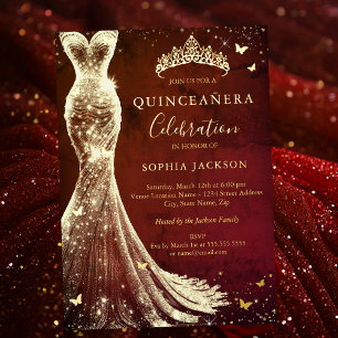 Elegante rode gouden vlinder Quinceanera Folie Uitnodiging