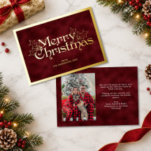 Elegante Rode & Gouden Zalig Kerstmis Lettering Fo