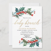 Elegante rode groen gouden baby brunch douche kaart (Voorkant)