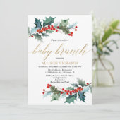 Elegante rode groen gouden baby brunch douche kaart (Staand voorkant)