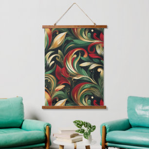 Elegante rode, groene en gouden Abstracte Paisley  Hangend Wandkleed