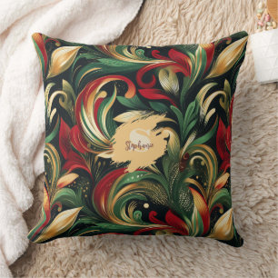 Elegante rode, groene en gouden Abstracte Paisley Kussen