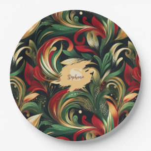 Elegante rode, groene en gouden Abstracte Paisley Papieren Bordje
