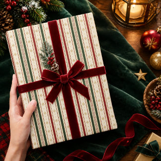 Elegante rode groene gestreepte sneeuwvlok kerst- cadeaupapier