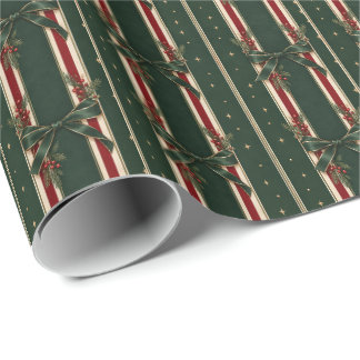 Elegante rode groene gestreepte strikken Holiday Cadeaupapier
