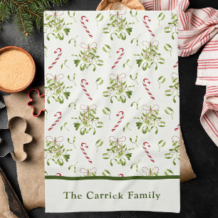 Elegante rode & groene kerst botanische theedoek