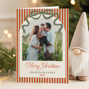 Elegante Rode Groene Streep Boog Foto Boog Kerstmi Kaart