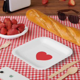 Elegante Rode Hart 7" Vierkante Persoonlijke Papie Papieren Bordje