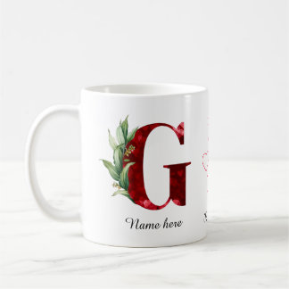 Elegante Rode Hart Bloem Letter C Initiaal Koffie Koffiemok