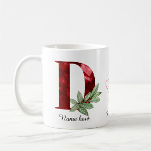 Elegante Rode Hart Bloem Letter C Initiaal Koffieb Koffiemok