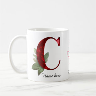 Elegante Rode Hart Bloem Letter C Initiële Koffie Koffiemok