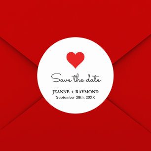 Elegante Rode Hart Cadeau Huwelijk Spara de datum Ronde Sticker