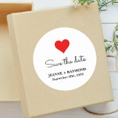 Elegante Rode Hart Schone Bruiloft Bewaar de datum Ronde Sticker