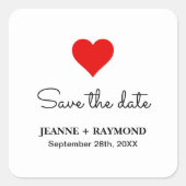 Elegante Rode Hart Schone Bruiloft Bewaar de datum Vierkante Sticker (Voorkant)