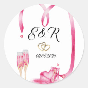 Elegante Rode Harten Champagneglas Ronde Sticker