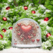 Elegante Rode Harten met Gouden Bloemen Details Sneeuwbol (Kerstmis)