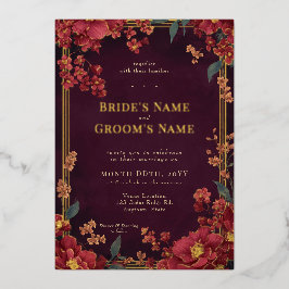 Elegante Rode Juweel Tone Floral Wedding Folie Uitnodiging