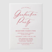 Elegante rode kalligrafie script afstudeerfeest vellum uitnodigingen (Voorkant)