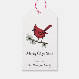 Elegante rode kardinaal vogel kerst cadeaulabel