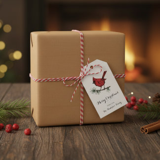 Elegante rode kardinaal vogel kerst cadeaulabel