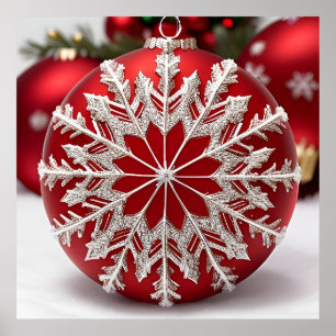 Elegante Rode Kerstbal met Sneeuwvlok Poster